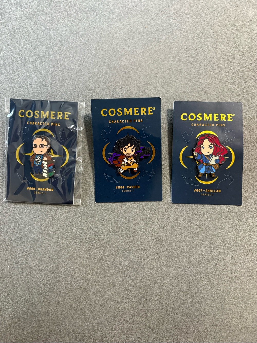 Cosmere Character Pin Series 1 #000 Brandon #004 Vasher #007 Shallan 3 Pcs NEW